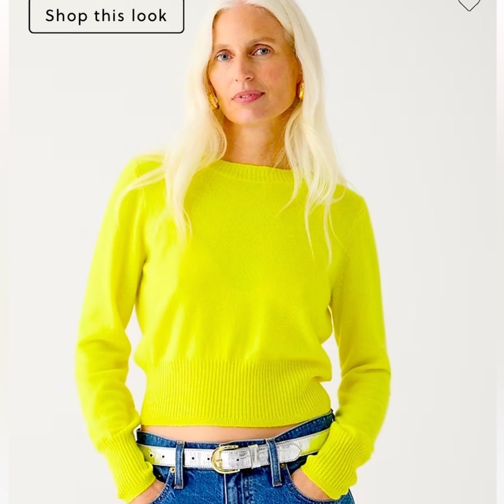 J. Crew Cropped 100% cashmere crew-neck sweater Size M Lemon Sorbet color - Picture 2 of 10